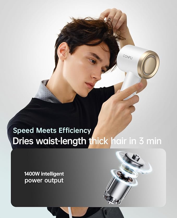 CONFU Blow Dryer with Diffuser, 1400W Hair Dryer with Diffuser and Concentrator, Speed Hairdryer for Fast Drying, Frizz Control, Lightweight for Home, Travel