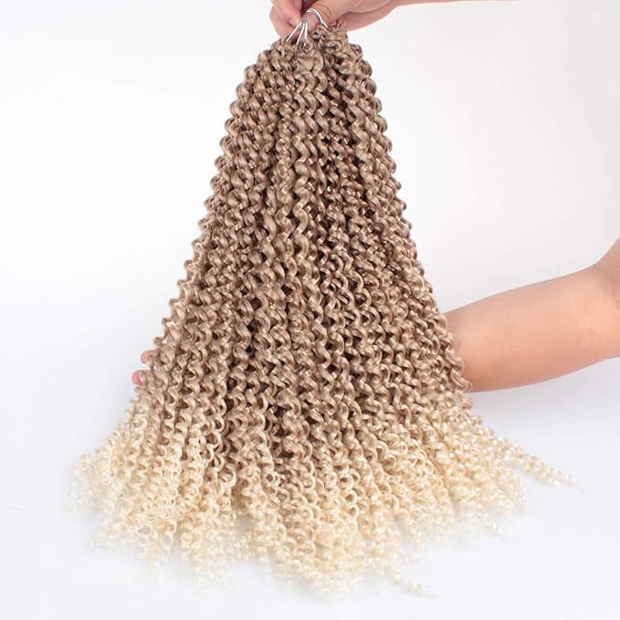 Leeven 24 Inch Long Water Wave Crochet Hair for Passion Twist 7 Packs Ombre Blonde Curly Bohemian Passion Twists Hair for Butterfly Locs Braiding Hair for Women T27613#