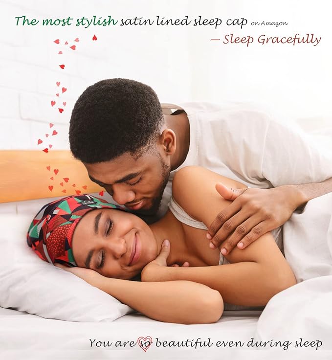 Adjustable Satin Lined Sleep Cap for Dreadlocks Curly Hair Large Head-Stay On Overnight