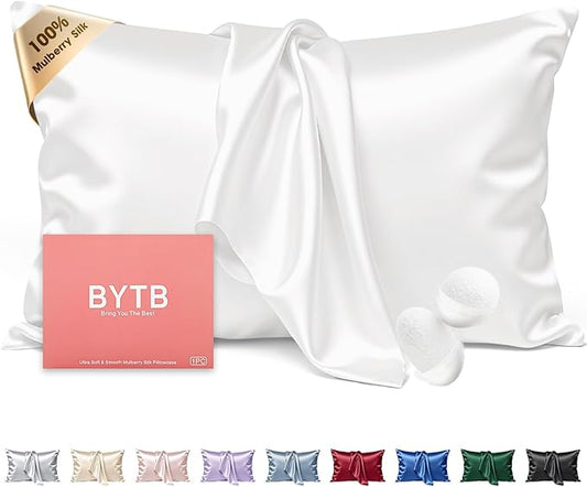 Silk Pillow Cases Queen Size 100% Mulberry Silk Pillowcase for Hair and Skin 22 Momme Both Side Grade 6A Silk Cooling Soft Breathable 20 x 30 Inches with Hidden Zipper 1PC, White