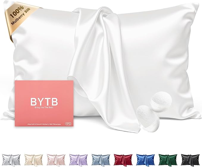 Silk Pillow Cases Queen Size 100% Mulberry Silk Pillowcase for Hair and Skin 22 Momme Both Side Grade 6A Silk Cooling Soft Breathable 20 x 30 Inches with Hidden Zipper 1PC, White