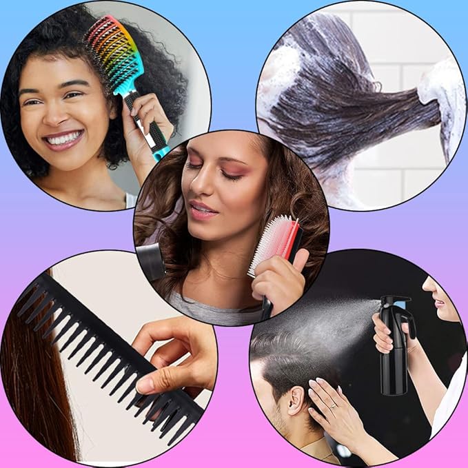 12Pcs Detangling Brush Set for Curly Hair, Curly Hair Brush with Sleep Bonnet Afro America/African 3a to 4c Texture, Easier and Faster on Wash Days