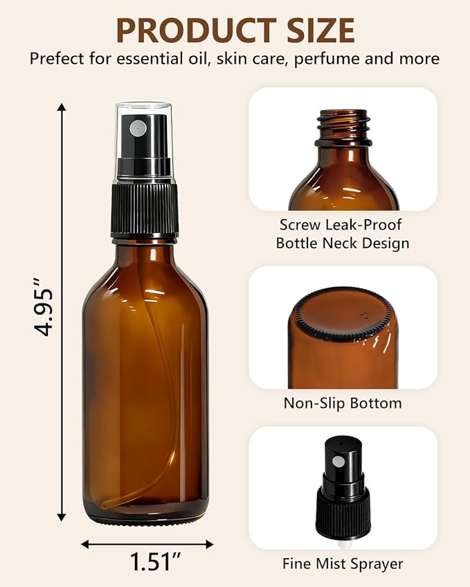 KEYWING 36 Pack Small Amber Glass Spray Bottles for Essential Oils, 2oz Empty Fine Mist Mini Spray Bottles, Refillable Containers for Hair, Travel, Plants, Cleaning, Skin Care