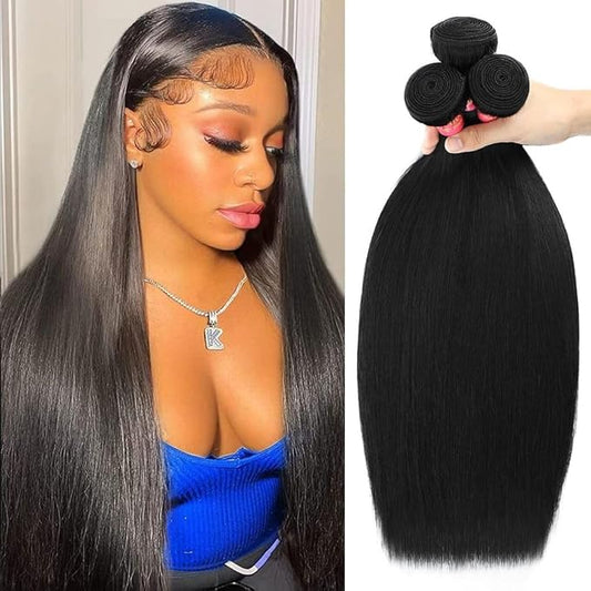 22 24 26 Inch 3 Bundles Human Hair Straight 12A 100% Unprocessed Brazilian Virgin Human Hair Bundlles Straight Natural Black, True to Length, Full to Weight