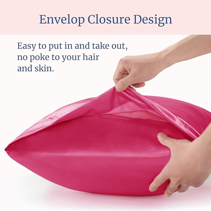BEDELITE Satin Pillowcase for Hair and Skin, Super Soft and Cooling Similar to Silk Pillow Cases 2 Pack with Envelope Closure, Gift for Women Men(20"x36" King Size, Hot Pink)