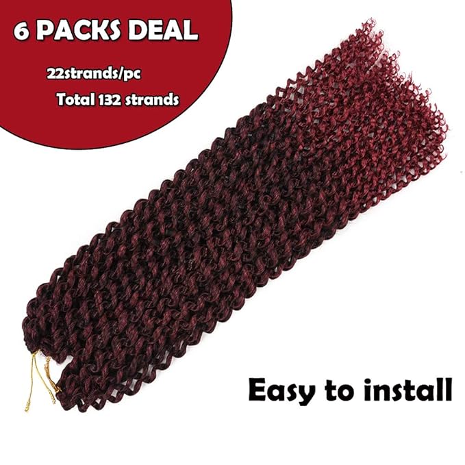 6 packs Passion Twist Crochet Hair Bohemian Curly Braids Water Wave Hair for Braiding Hair 22 Strands/pack Synthetic Fiber Hair Extensions (22 Inch (Pack of 6), Tbug)