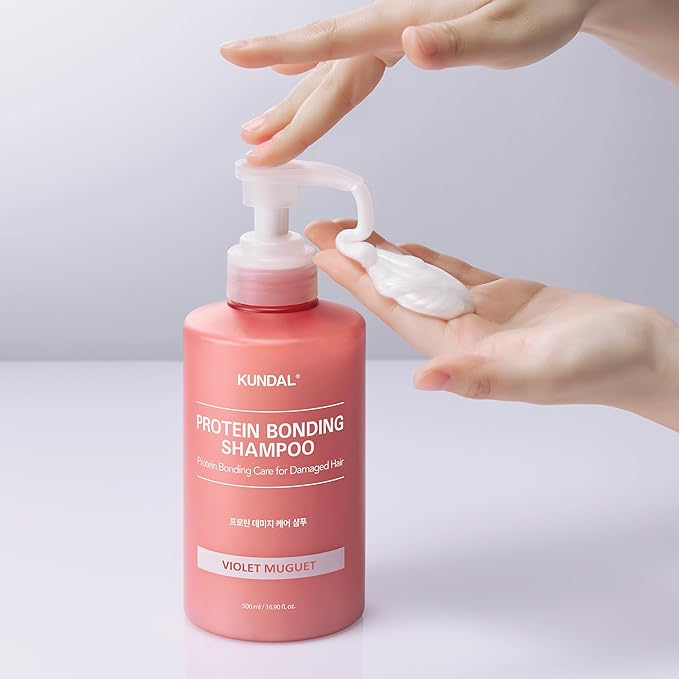 KUNDAL Protein Bonding Shampoo and Conditioner Set [Violet Muguet] - Korean Hair Care, Damage Repair, Frizz Control, Heat Protection, 16.9fl oz/ 6.76fl oz (Pack of 2), Stocking Stuffers