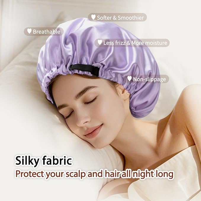 Silk Bonnet for Sleeping Women,Adjustable Satin Bonnet for Women Curly Natural Hair,Double Layer Anti Frizz Soft Sleep Cap.