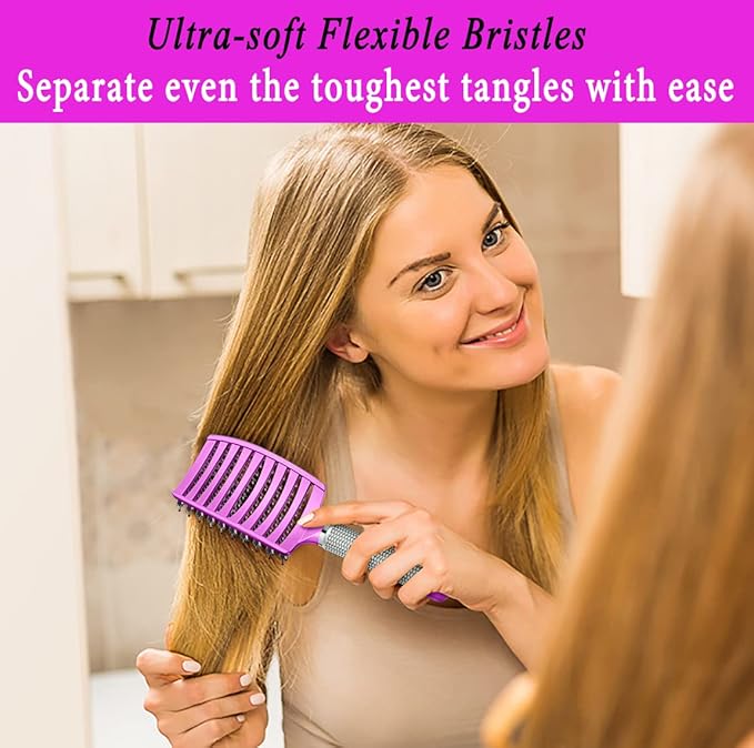 Detangling Brush Boar Bristle Hairbrush for Adult & Kids Wet or Dry Hair - KTKUDY Detangler Hair brush Getting Knots Out without Pain - Adds Shine and Makes Hair Healthier Purple