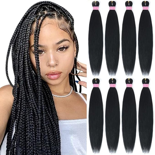 AQINBEL Braiding Hair Pre Stretched 26 Inches 8 Packs Black Braiding Hair Professional Itch Free Synthetic Hair Braids Yaki Texture Hair Extensions Braiding for Women (Black)