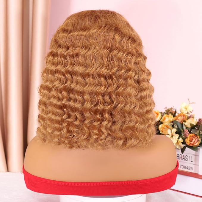 Curly Bob Wig Human Hair Deep Wave 200% Density 5x5 HD Lace Closure Wigs Human Hair Bob Wigs For Black Women Wear And Go Glueless Curly Wig Blonde Color 12 Inch