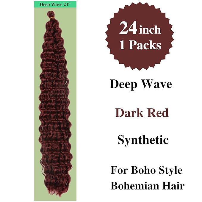 Braiding Hair Extensions Pre stretched Boho Curly Deep Wave Crochet Braids Dark Red | Prestretched | Kids | Ez Braid | Boho Braids | Hypoallergenic | Knotless | Itch Free |