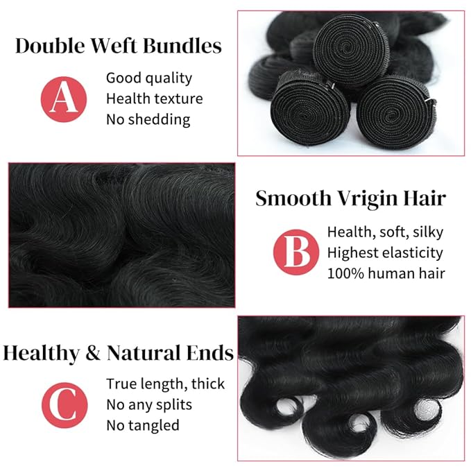 14 16 18 Inch 3 Bundles Bodywave Human Hair Bundles 14A 100% Unprocessed Brazilian Virgin raw Human Hair Bundles Natural Black