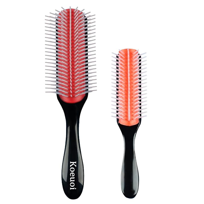 Classic Styling Hair Brush for Wet or Dry Curly Hair. 9 Row Black Brush for Detangling, Separating, Shaping