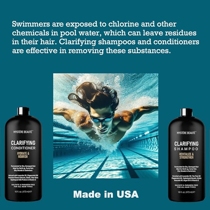 Clarifying Shampoo and Conditioner Set- Hydrating, Calming & Removes Buildup, For All Hair Types, Clarifying Cleanse for Dirt, Oil & Hard Water Buildup, for Men Women MYSTÉRE BEAUTÉ - 16 fl oz each