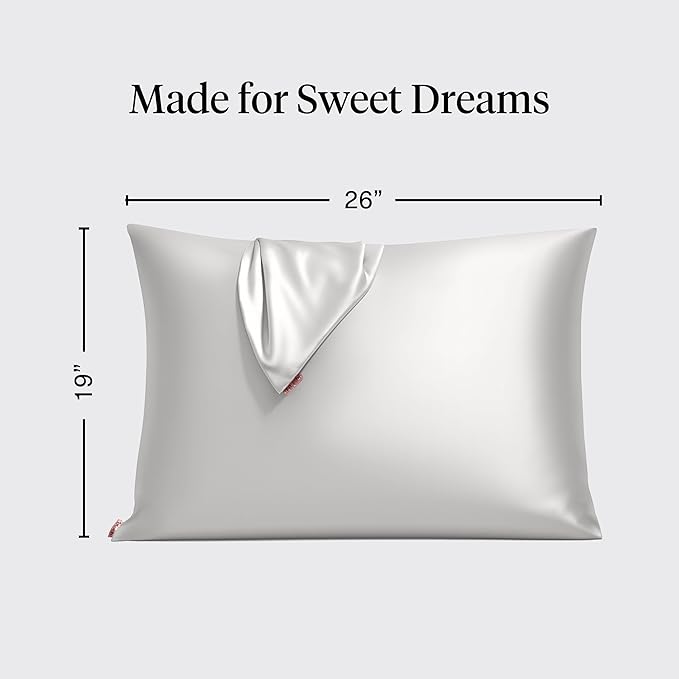 Kitsch Satin Pillowcase with Zipper for Hair & Skin, Softer Than Silk Pillow Cases Queen, Wrinkle-Free, Smooth and Cooling Satin Pillow Covers, Standard Size 19"x26", Silver