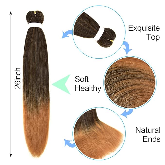 8 Pack Ombre Braiding Hair Pre Stretched - 26" 100G/Pack Premium Pre Stretched Braiding Hair Extensions, Professional Itch Free Hot Water Setting Perm Yaki Texture Prestretched Hair(1B27)