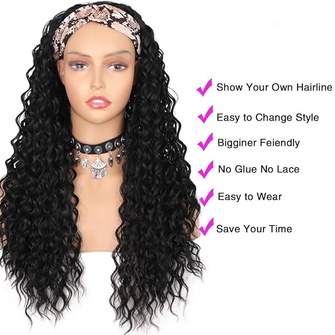 HUman Hair Headband Wigs Glueless Deep Wave None Lace Front Wigs Brazilian Virgin Human Hair for Black Women 150% Density 16inch