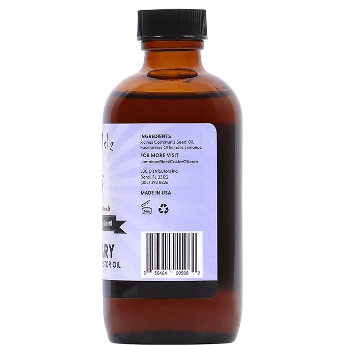 Sunny Isle Rosemary Jamaican Black Castor Oil 4oz | Hair Growth Treatment | For Scalp & Acne-Prone Skin | Hot Oil Application