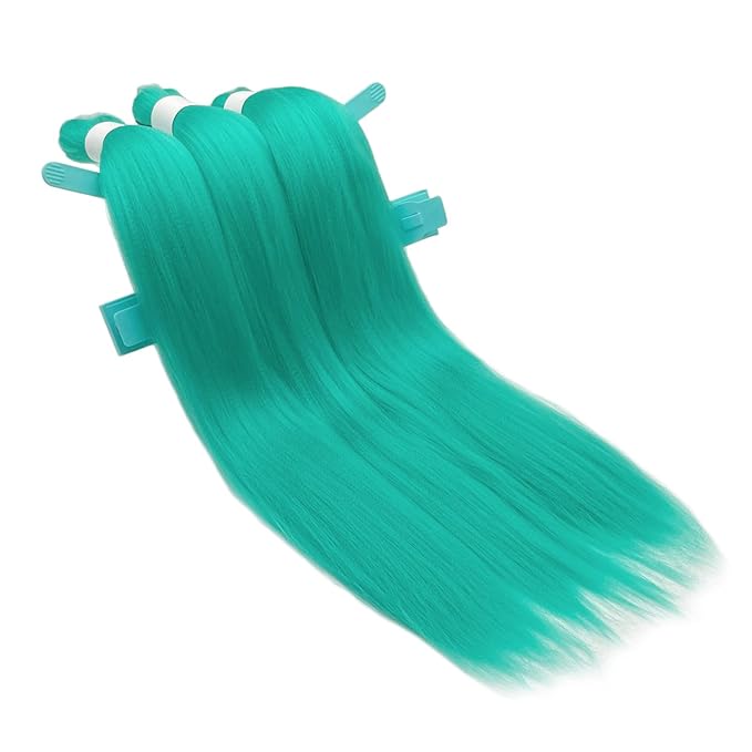 Mint Green Braiding Hair Pre Stretched Human Colored Hair Extensions for Braids 26 inch Prestretched Braiding Hair Kids Micro Box Braids (3 Packs)