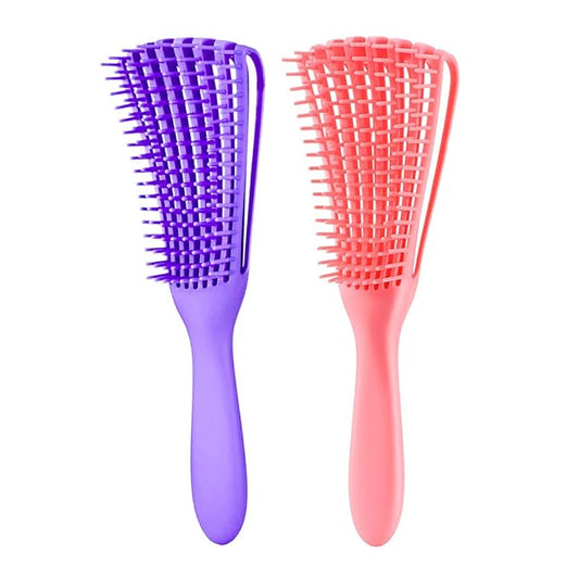 Detangling Brush for Afro American/African 3a to 4c Kinky, Wavy/Curly/Coily Hair - Women's Scalp Massaging Comb for Wet/Dry/Oily/Thick/Long Textured Hair, Knot Detangler (2 pcs, Purple-Pink)