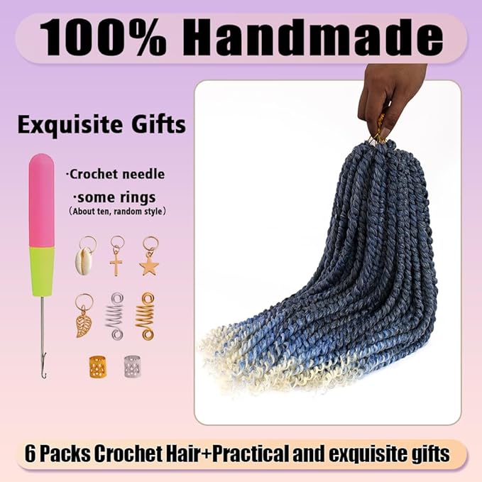 18inch Passion Twist Crochet Hair 96 Stands Pre-Twisted Passion Twist Hair 6 Packs Pre-Looped Passion Twists Braids Synthetic Passion Twist 0mbre Blue Crochet Braids Hair Extensions