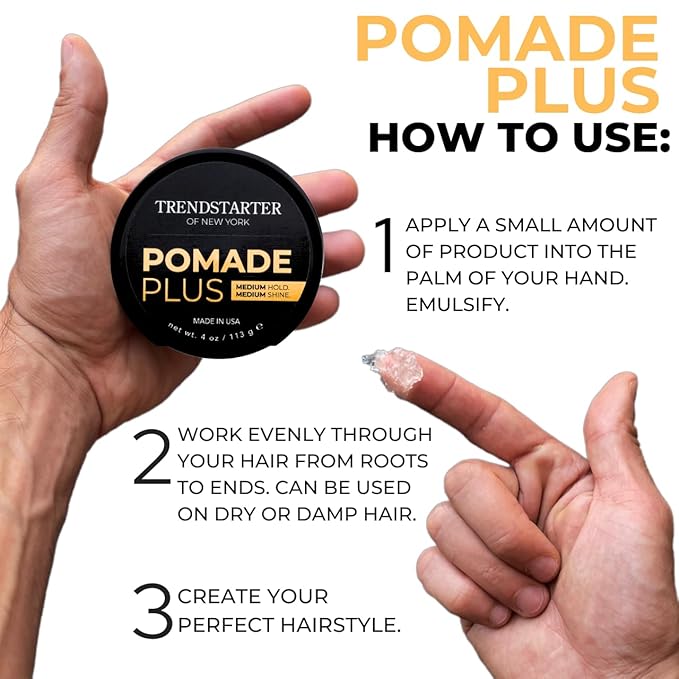 TRENDSTARTER - POMADE PLUS (4oz) - Medium Hold - Medium Shine - Premium Flake-Free Water-Based Premium Hair Styling Gel Product for All Hair Types - All-Day Reliability