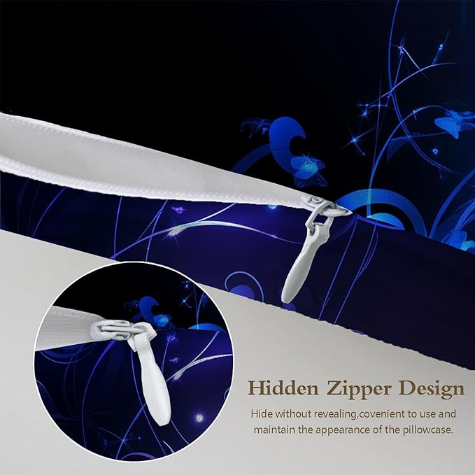 1 Pack Satin Pillowcase for Hair and Skin Purple and Blue Butterflies Imitation Silk Pillowcase with Hidden Zipper Soft Breathable Pillow Cover Standard Size for Bedroom Sofa 20”x26”