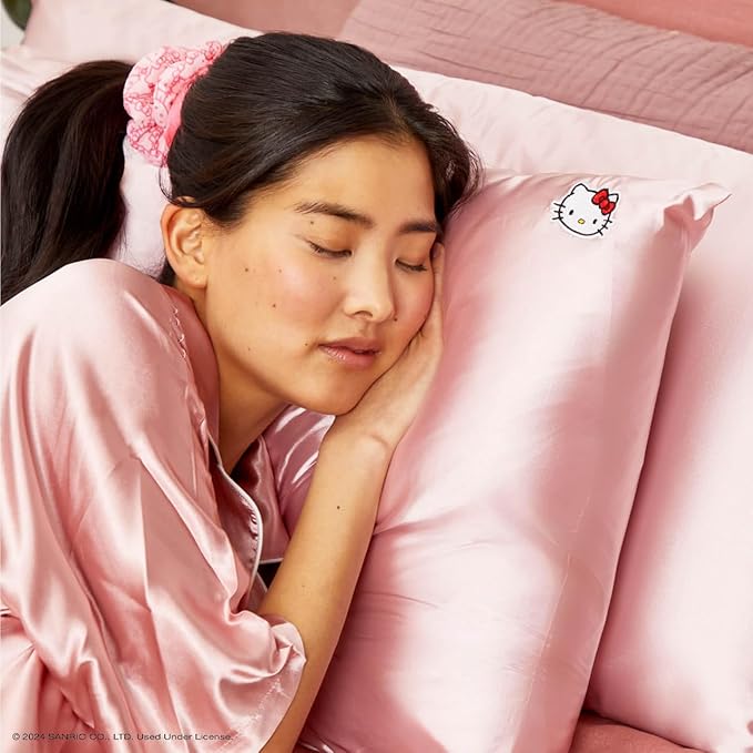 Kitsch x Hello Kitty Pillow Case – Pink Kitty Face Toddler Bed Time Satin Pillowcase with Zipper – Soft Cooling Pillow Cover for Hair & Skin – Better Than Silk Pillowcase – King Size 19x36