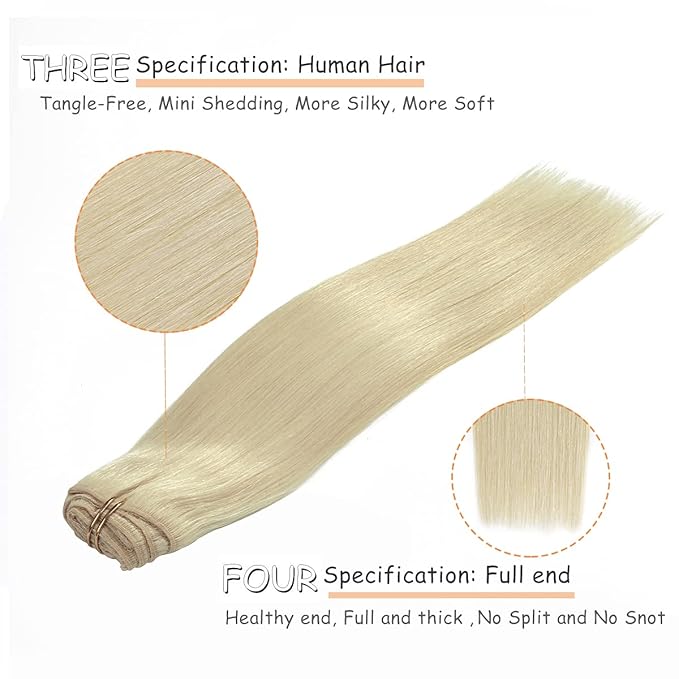 Caliee 16Inch Hair Extensions Human Hair Color 60A Platinum Blonde Silky Straight Clip in Extensions Invisible Double Weft for Women Full Head Seamless Hair Extensions 120G