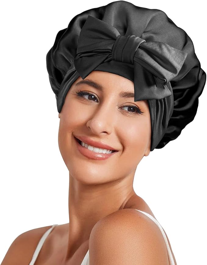 Silk Bonnet for Women 100% Mulberry Silk Sleep Cap 22 Momme Double Layer Hair Wrap for Curly Short Long Hair
