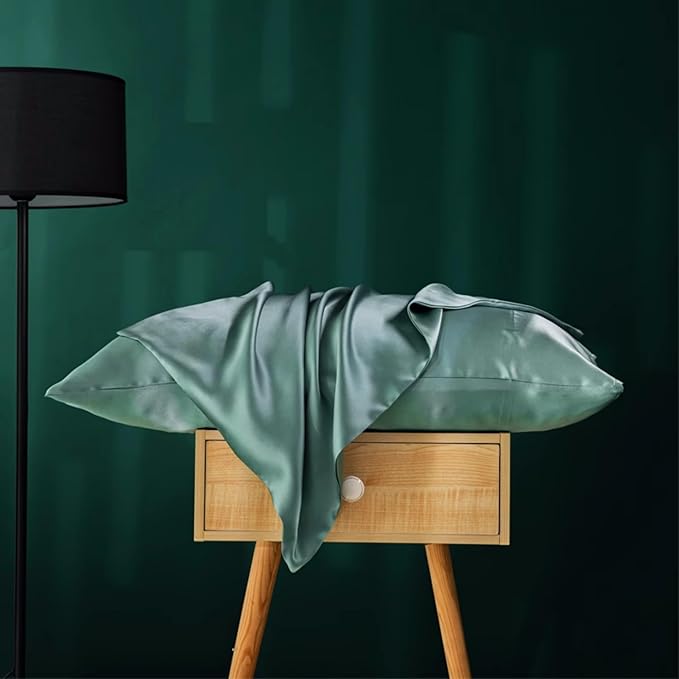 22 Momme Silk Pillowcase for Hair and Skin Made in USA,100% Pure Mulberry Silk Pillow Cases, 6A Grade Natural Organic Silk, Oeko-TEX Certified, Anti Aging, 1 Pack 20"x26" (Standard, Mineral Blue)