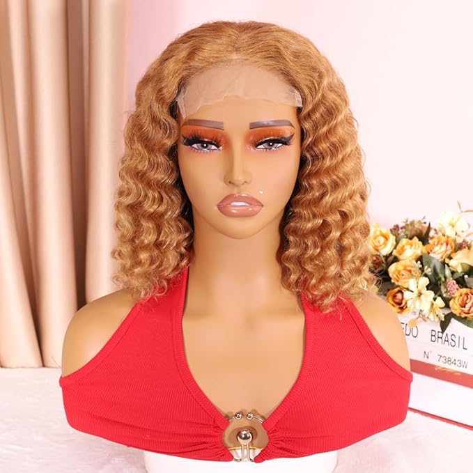 Curly Bob Wig Human Hair Deep Wave 200% Density 5x5 HD Lace Closure Wigs Human Hair Bob Wigs For Black Women Wear And Go Glueless Curly Wig Blonde Color 12 Inch