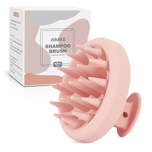 AIMIKE Scalp Massager Shampoo Brush, Soft Silicone Hair Scrubber for Washing Hair, Dandruff Removal & Scalp Scrubber Hair Growth Stimulator, Scalp Brush/Exfoliator Brush On Dry & Wet Scalp - Pink