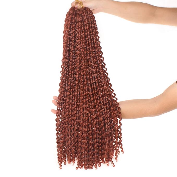 Leeven 2 Packs 24 Inch Copper Red Passion Twist Hair for Butterfly Locs Long Bohemian 350# Water Wave Passion Twists Crochet Braiding Hair 18 Strands/Pack Hot Water Setting Synthetic Braids Hair