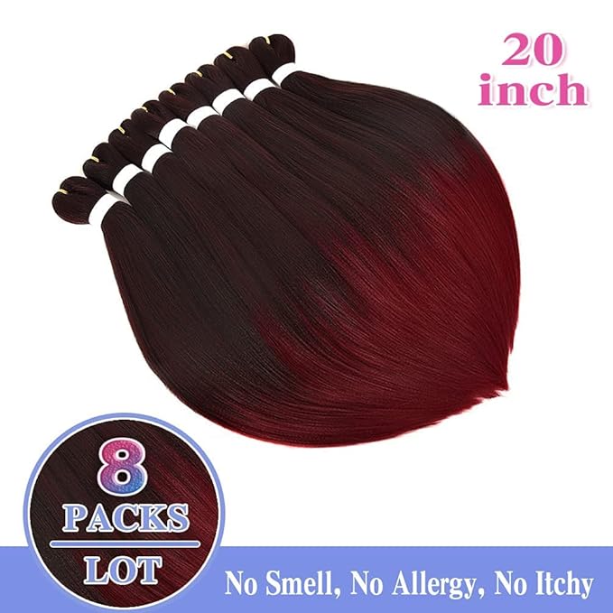 8 Pack Ombre Braiding Hair Pre Stretched - 20" 80G/Pack Premium Pre Stretched Braiding Hair Extensions, Professional Itch Yaki Texture Prestretched Hair(1Bbug)