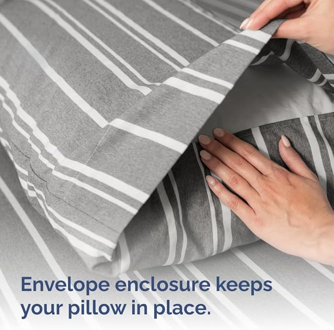 Queen Pillow Cases Set of 4 - Ultra Soft Hotel Quality Pillowcase Covers - Comfy, Cozy & Wrinkle Free - Shrinkage and Fade Resistant - Machine Washable Pillow Protectors - 4 Piece Set - Grey Stripes 3