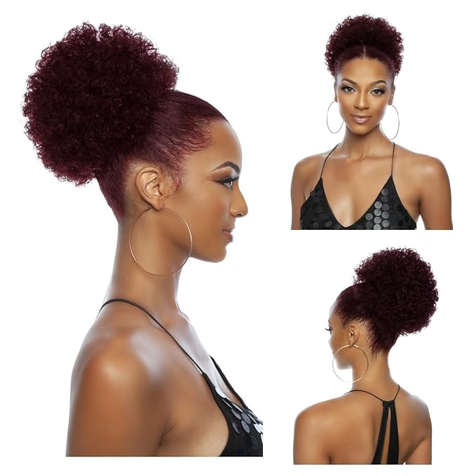 Afro Puff Ponytail Drawstring, 99J Burgundy Short Wigs 6 Inch Remy Human Hair Afro Puff Ponytail Wigs Kinkys Curly Hair Clip Extensions Hairpieces 12A Brazilian Virgin Human Hair for Women Girls Kids