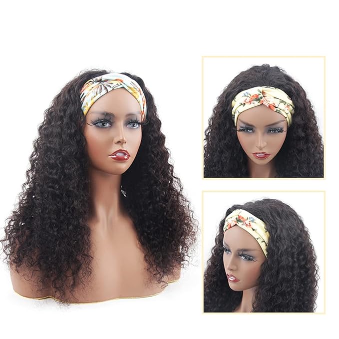 ISEE Headband Human Hair Wigs 180% Density Water Wave Curly None Lace Front for Black Women Glueless Deep Wave Machine Made Wigs 22Inch
