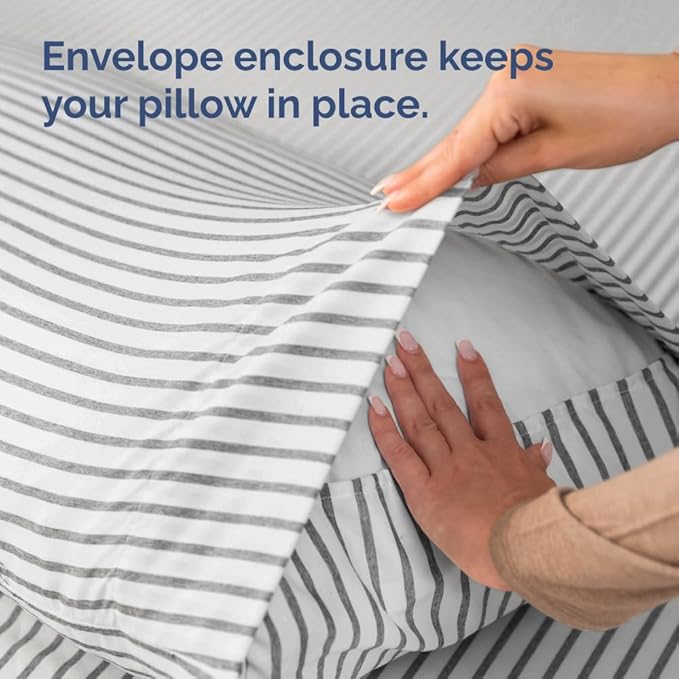 Queen Pillow Cases Set of 4 - Ultra Soft Hotel Quality Pillowcase Covers - Comfy, Cozy & Wrinkle Free - Shrinkage and Fade Resistant - Machine Washable Pillow Protectors - 4 Piece Set - Grey Stripes 2