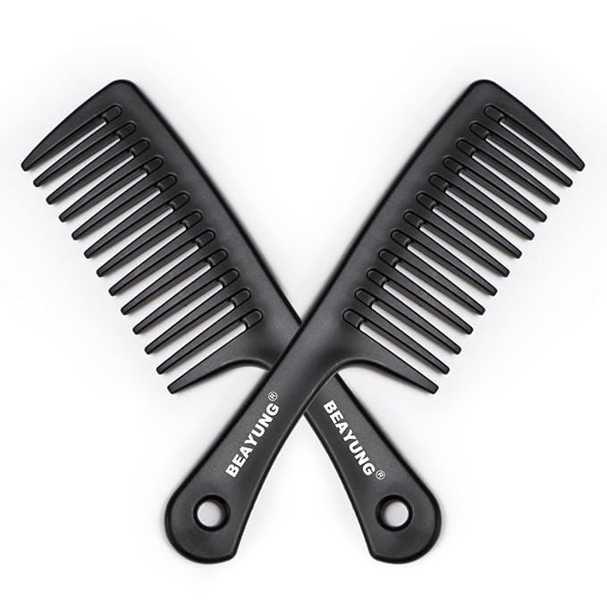 2PCS Large Wide Tooth Comb, Shower Combs, Hair comb for wet curly hair, Durable Hair Brush for Best Styling and Professional Hair Care(2Black)