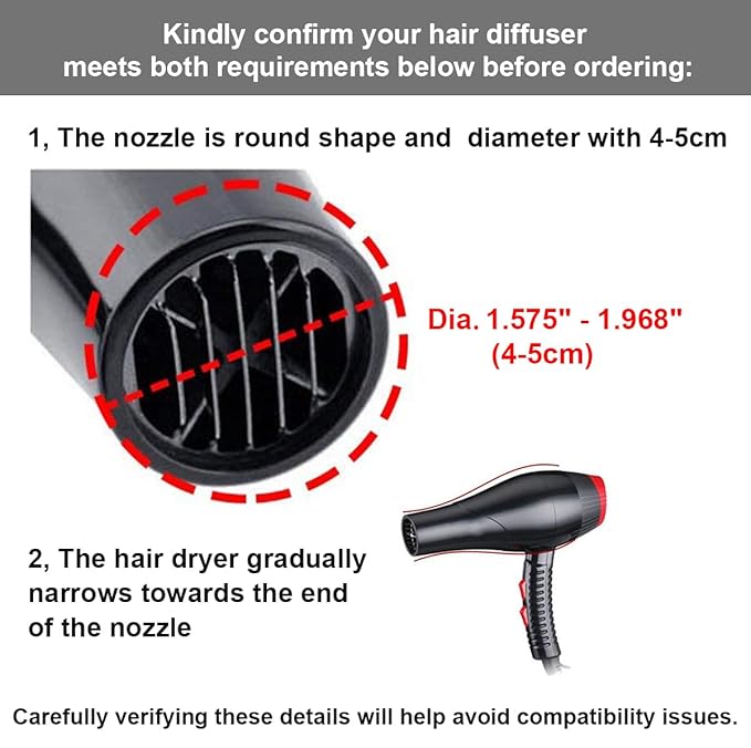 Collapsible Silicone Hair Dryer Diffuser - Travel and Easy Storage - Fit Most Hair Dryers with Nozzle Diameter D-1.575Inch to 1.968 Inch (4-5cm) - Gray