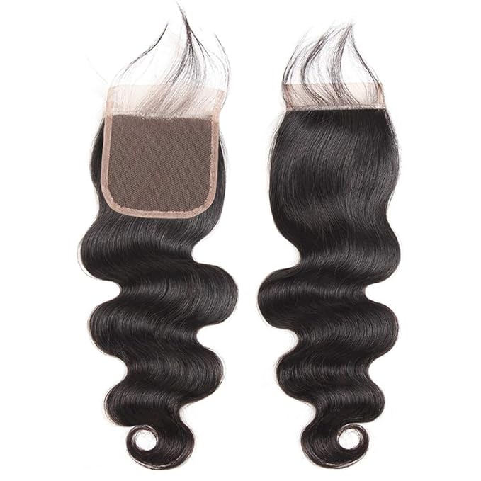Karbalu Bundles with Closure Brazilian Body Wave 3 Bundles with Closure Virgin 100% Unprocessed Human Hair Extensions 4x4 Free Part Lace Closure Natural Color (18 20 22+16)