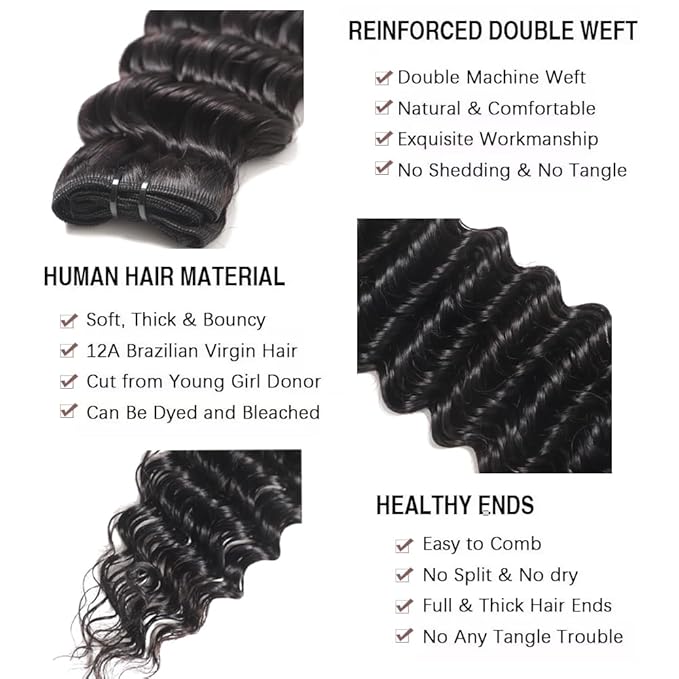 Deep Wave Bundles Human Hair One Bundle Brazilian 26 Inch 12A 100% Unprocessed Double Weft Human Hair Weave Bundles