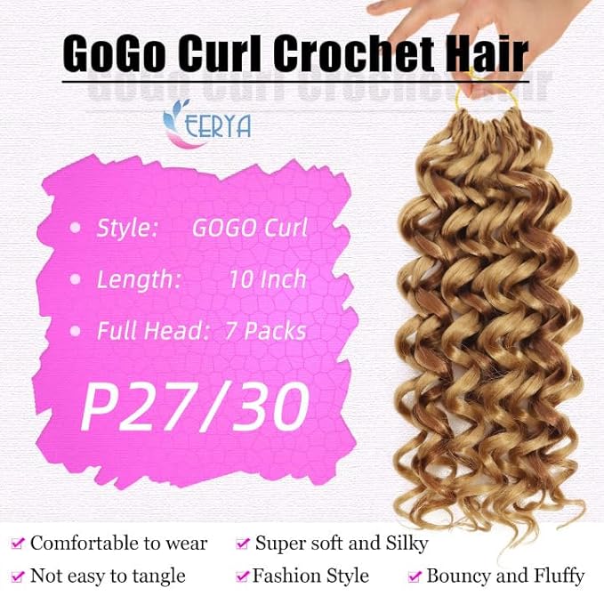 7 Packs GoGo Curl Crochet Hair 10 Inch Short Curly Crochet Hair for Women Water Wave Beach Curl Deep Twist Crochet Braids Synthetic Braiding Hair Extensions (10 Inch, P27/30)