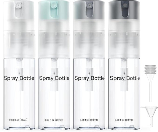 4 Pack Refillable Spray Bottle, Reversible Small Empty Spray Bottle with Fine Mist, Leak Proof - for Cleaning Solutions, Mosquito prevention, Face & Hair Mist - 4pk 0.68 OZ / 20 ML