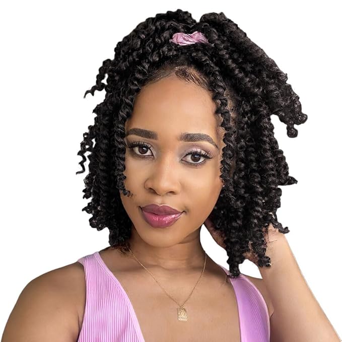 10 Inches 8 Packs Pre Looped Pretwisted Passion Twist Crochet Hair for Black Women and Kids-Light Brown,Soft Hair Extensions Braided by Synthetic Spring Kinky Twist Bohemian Curls(10"-8 Packs,4#)