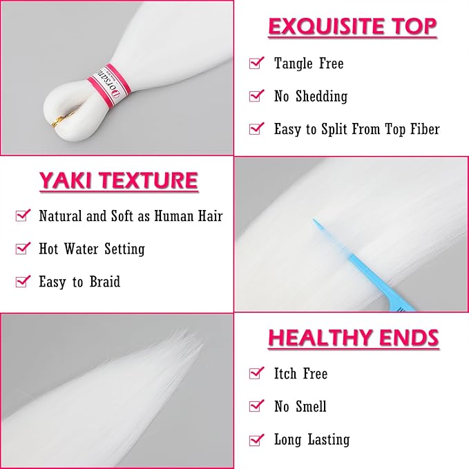 Dorsanee White Braiding Hair Pre Stretched 20 Inch 3 Packs Professional Easy Braiding Hair for Crochet Braids Twists Locs Hair Soft Yaki Texture Hot Water Setting Synthetic Hair Extensions