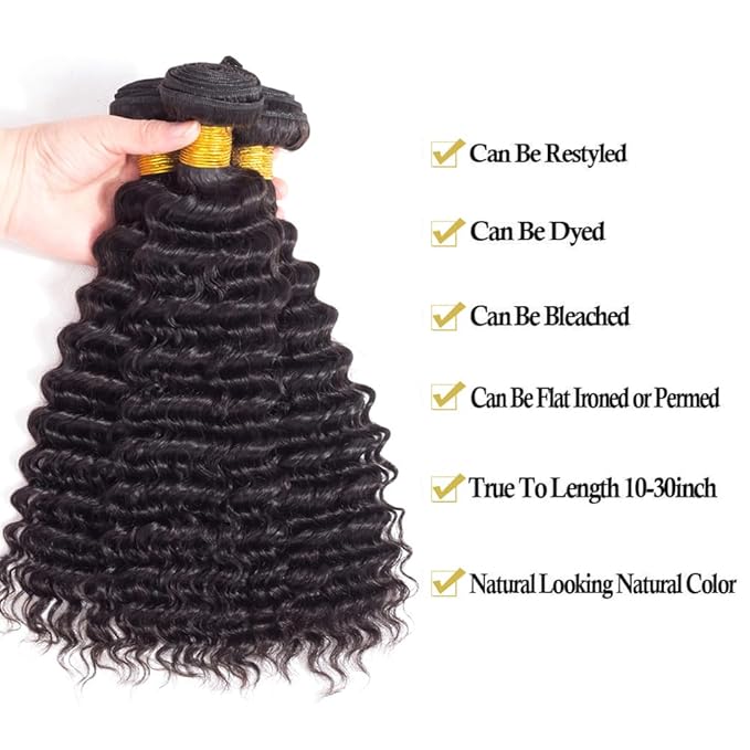 Deep Wave Bundles 14 16 18 20 Inches Human Hair Bundles Deep Wave Brazilian Human Hair 4 Bundles Loose Deep Wave Hair Bundles Human Hair Extensions Natural Black Color Hair