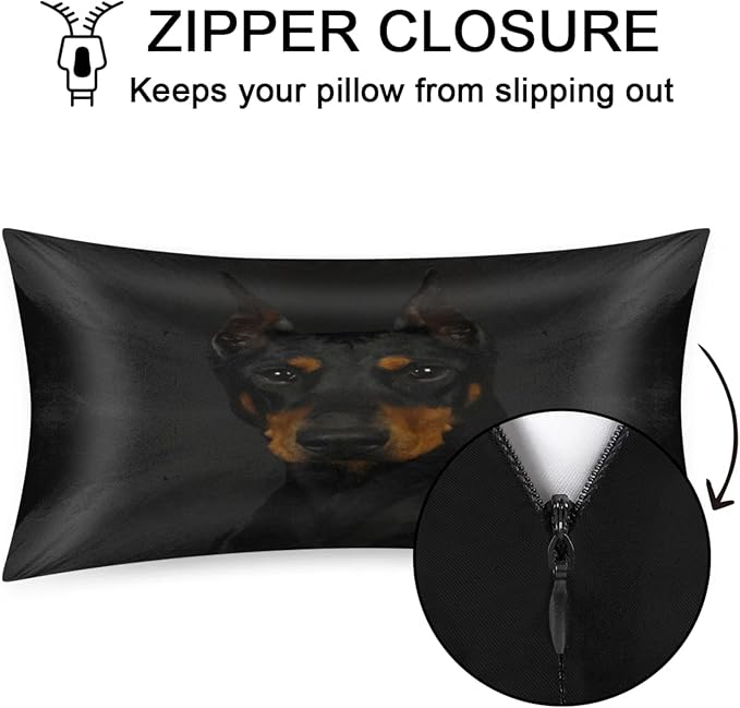 Doberman Dog Silky Satin Pillowcase for Hair & Skin, Bed Pillow Cases with Hidden Zipper Soft Breathable Pillow Covers for Sleeping King Size, 20x40in